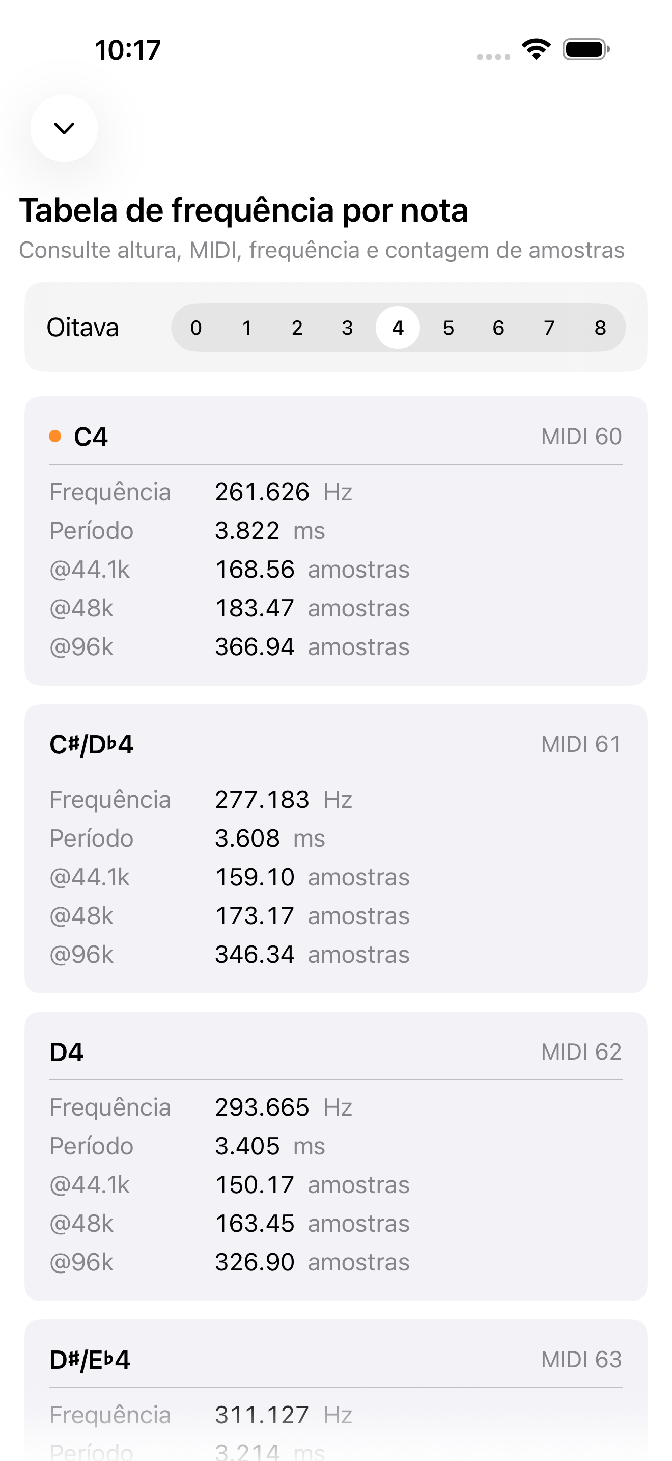 Tela nota para frequência no iPhone